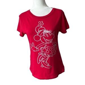 Disney Red Womens T-Shirt Minnie Mouse Glitter Cotton SZ M